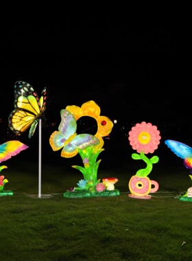 户外发光蝴蝶雕塑仿真动物园林景观夜光草坪景区网红打卡装饰摆件