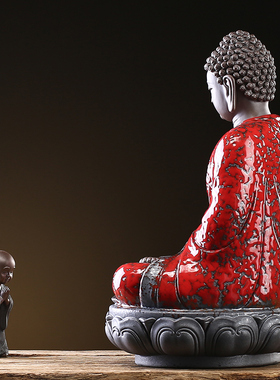 中式风礼佛小和尚手工紫砂装饰品