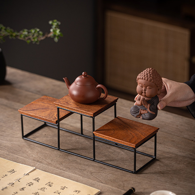 实木铁艺小号博古架子迷你桌面置物架茶壶摆件底座工艺品方格子台,淘宝优惠券,粉丝福利购,淘宝优惠卷