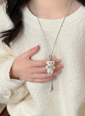 棕色小熊项链女秋冬可爱