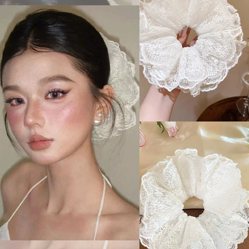 韩系白色蕾丝花边大肠发圈女高级感巨好看芭蕾风超大头花发饰头饰 - 图3