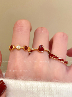 2026新年圣诞红色葫芦戒指女