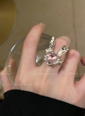 创意爱心小兔子开口戒指