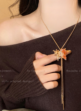 冬日色彩~金色蝴蝶长款项链女