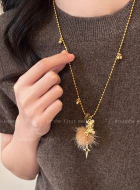 可爱毛球小熊项链女款秋冬