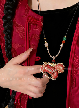 新中式宋锦布艺小马项链女