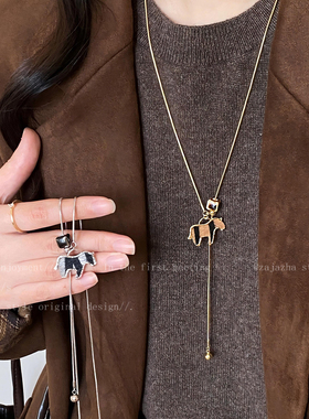 金色条纹小马抽拉项链女秋冬