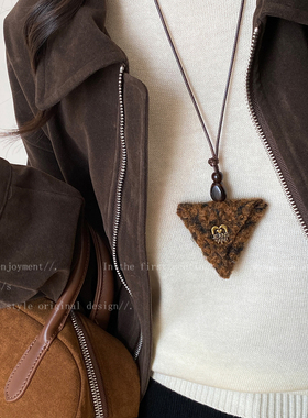 美拉德毛绒小熊项链女秋冬