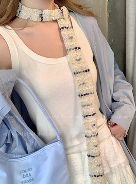 多巴胺彩色细窄围巾女甜美氛围感辣妹风长条领巾韩系小众设计丝巾