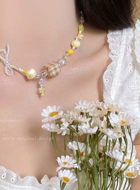 彩色多巴胺蝴蝶结锁骨链女夏日海边度假拍照的项链多巴胺颈链配饰