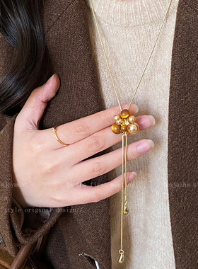 虎眼石星星珍珠毛衣链女