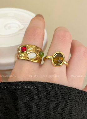 金色复古虎眼石戒指女2026