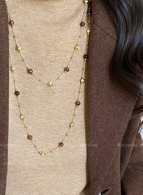 双层叠戴虎眼石项链女秋冬