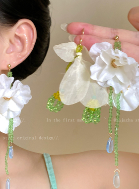 水晶花朵流苏项链女款