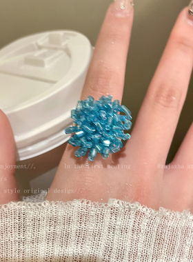 小清新多巴胺串珠戒指女夏日小众设计精致食指戒高颜值学生党指环