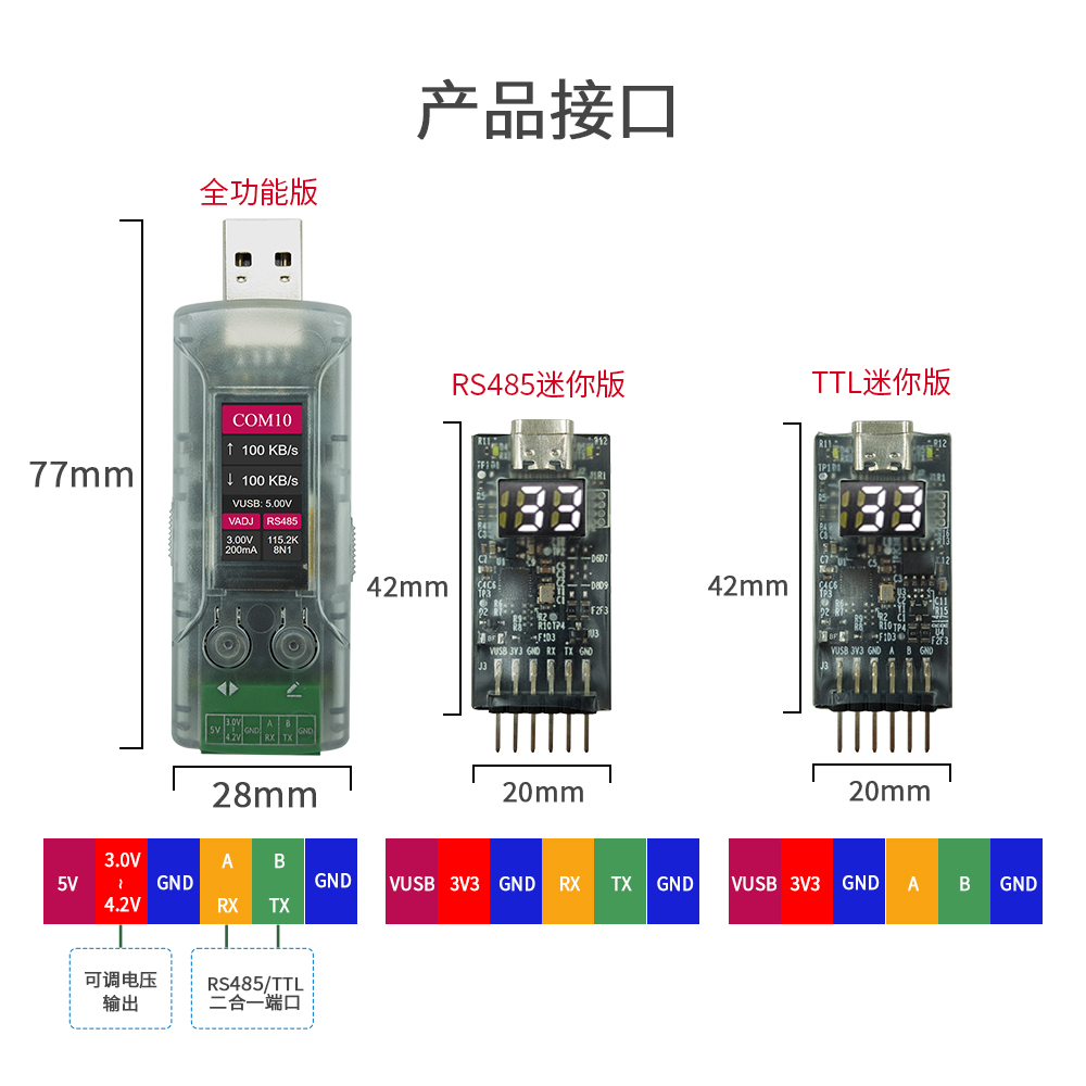 可显示串口号USB转TTL485二合一串口模块4M高速烧录下载替代CH340 - 图1