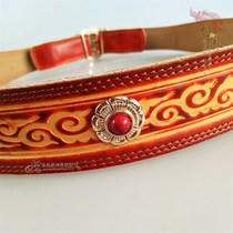 High-end ethnic feature ladies style ladies style belt genuine leather handmade cloud J printed belt Mongolia artificial leather accessories can be luxurious