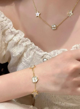 白贝母四叶草星星不对称耳钉女
