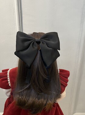 新款儿童缎面飘带大蝴蝶结发夹女童过新年酒红气质后脑勺夹子头饰