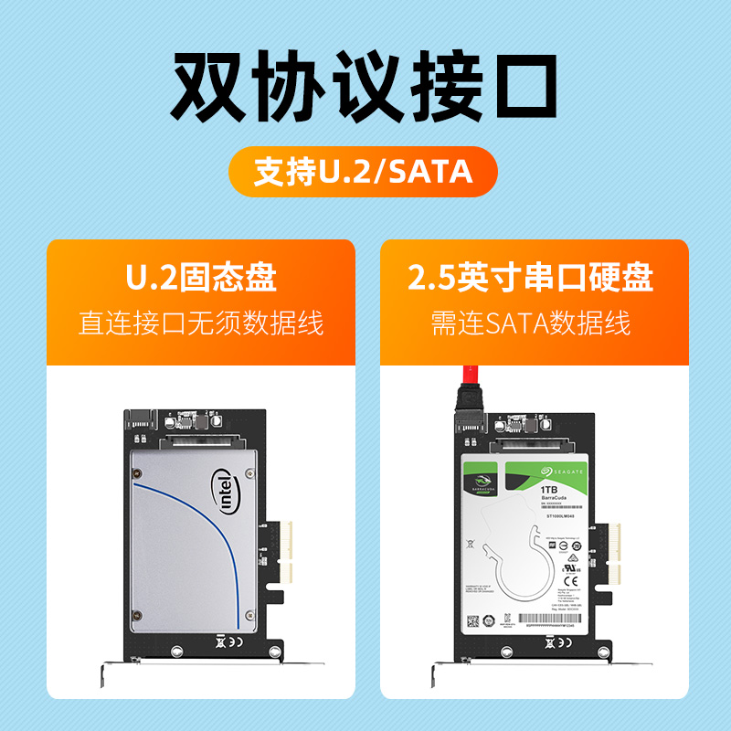 麦沃转接卡PCIE X4转U.2/SATA双协议固态硬盘盒转接板KT048 - 图2