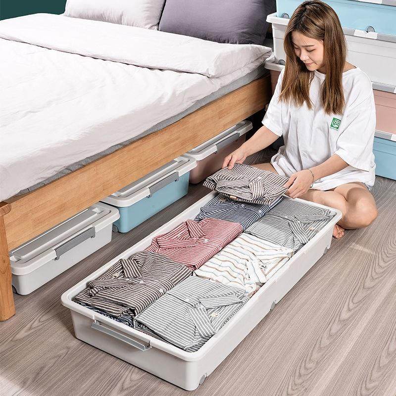 新疆包邮床底收纳箱大号家用装衣服被子储物箱塑料床底下整理箱扁 - 图0