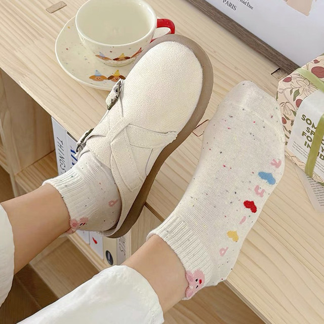 Dot yarn socks women's socks ins spring and summer thin Japanese cartoon bunny short socks shallow mouth boat socks