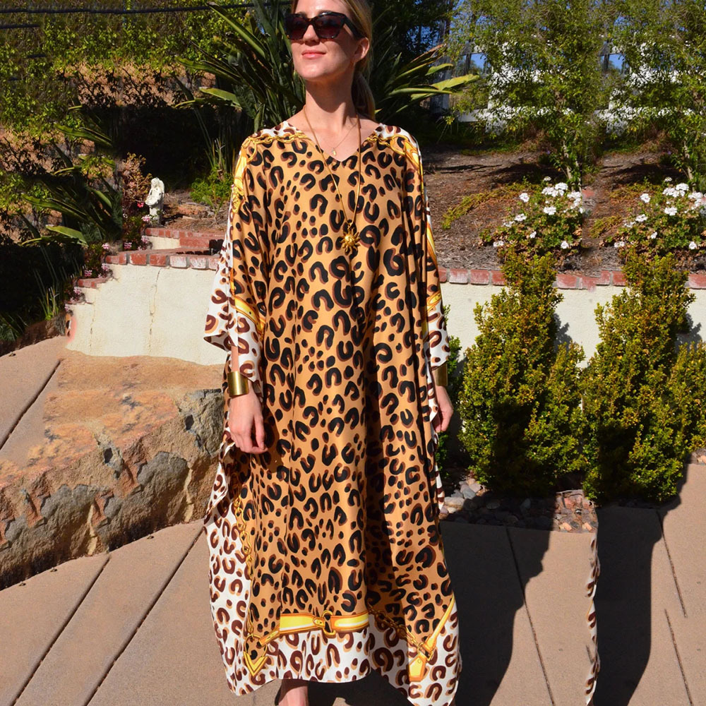 Leopard print loose dress vacation女款豹纹宽松连衣裙度假长袍 - 图1