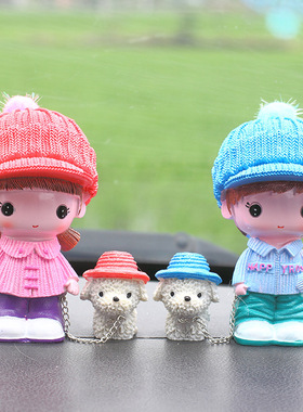 创意树脂工艺品围巾情侣牵狗遛狗