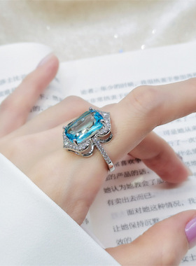 浪漫清澈蓝宝石戒指女开口ins