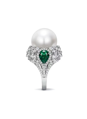 复古祖母绿珍珠戒指冷淡风食指戒