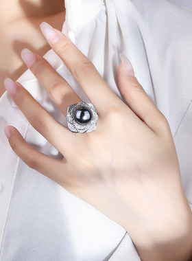 新款珍珠戒指时尚开口食指环饰品