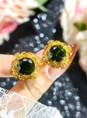 祖母绿开口戒指女耳钉吊坠