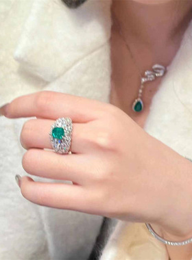 祖母绿戒指女气质小众指环ins