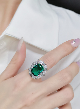 彩宝祖母绿戒指女开口ins欧美