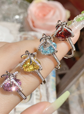 山茶浅海蓝宝石戒指女甜酷食指戒