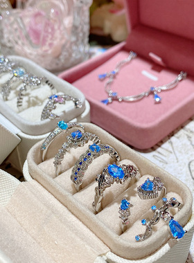 新款浅浅海蓝锆活口戒指女指环