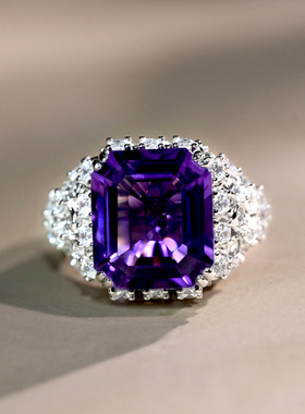 新品豪镶轻奢紫色锆石戒指