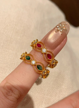 新品多宝马眼活口戒指绿锆石女戒