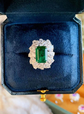 高级感彩宝祖母绿戒指女开口轻奢
