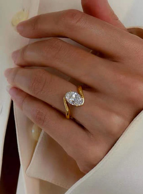 冰花切扭臂开口戒指女轻奢指环