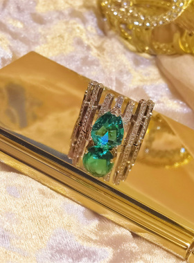 新品祖母绿戒指百搭气质法式女