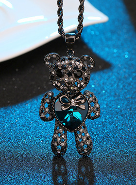 时尚可爱满钻小熊项链长款女