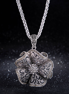 欧美跨境花朵毛衣链女