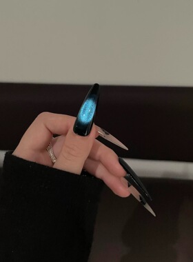 【蓝蝶】蓝色蝴蝶爆闪猫眼显白纯手工穿戴甲长款清冷高级感美甲片