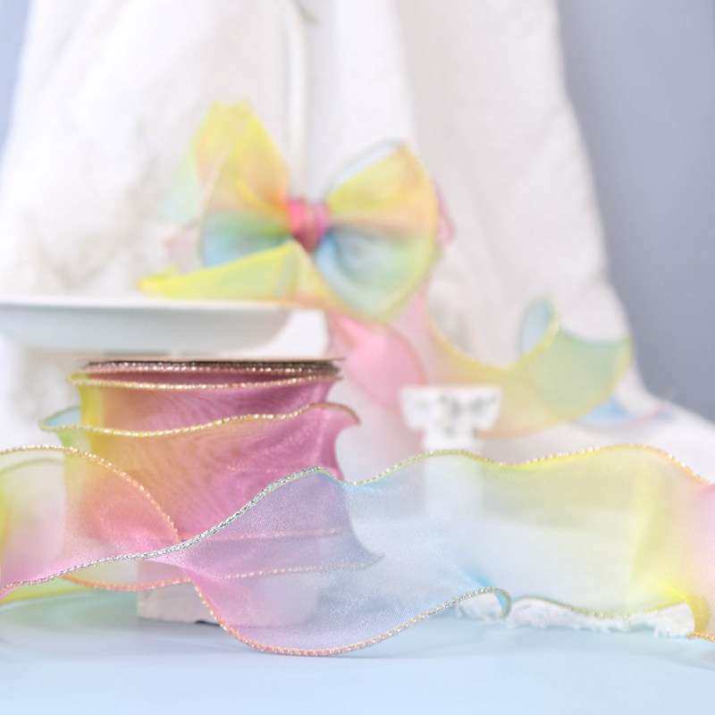 金边渐变拷边雪纱织带 DIY蝴蝶结发饰花店鲜花婚礼手捧花鱼尾纱带,淘宝优惠券,粉丝福利购,淘宝优惠卷