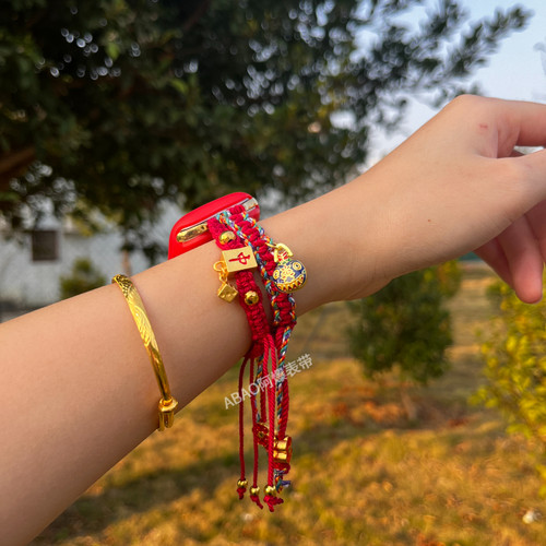 适用ApplewatchSE苹果手表表带招财纳福吞金编织红绳iwatchS9表带 - 图0