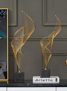 餐厅装饰意金属高山流水摆件轻奢