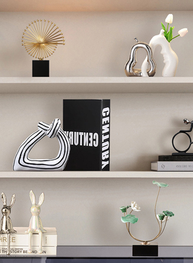 轻奢陶瓷并蒂莲摆件客厅装饰品