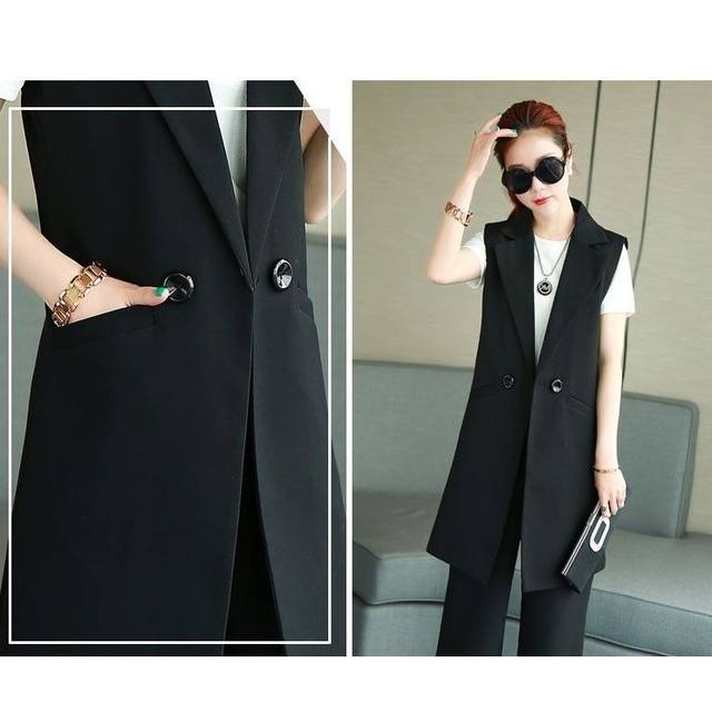 Women's mid-length suit solid color vest for spring and autumn