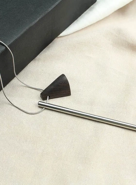 小众简约几何三角形长款项链女不规则吊坠檀木毛衣链简约时尚配饰